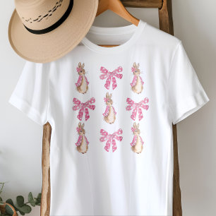 Cute Coquette Pink Bunnies and Bows Easter T-Shirt