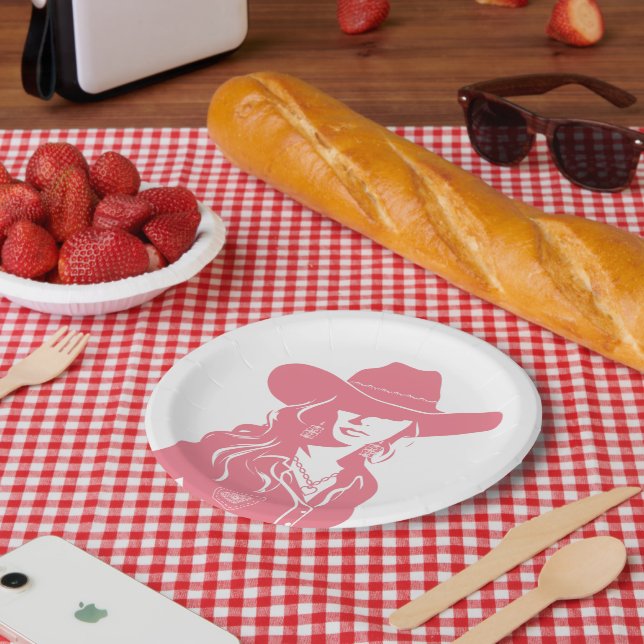 Cute Coquette Pink Cowgirl Western Country Chic Paper Plate (Picnic)