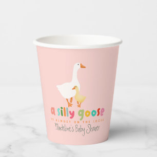 Cute Coquette Pink Gingham Goose Baby Shower Paper Cups