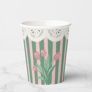 Cute Coquette Pink Ribbon Vintage Floral Party Paper Cups
