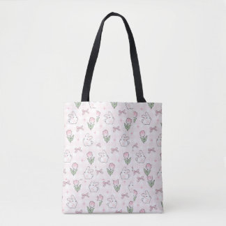 Cute Coquette Pink Ribbon/ White Bunny Tote bag
