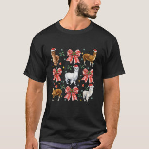 Cute Coquette Red Bow Llamas Lover Farm Animals Ch T-Shirt