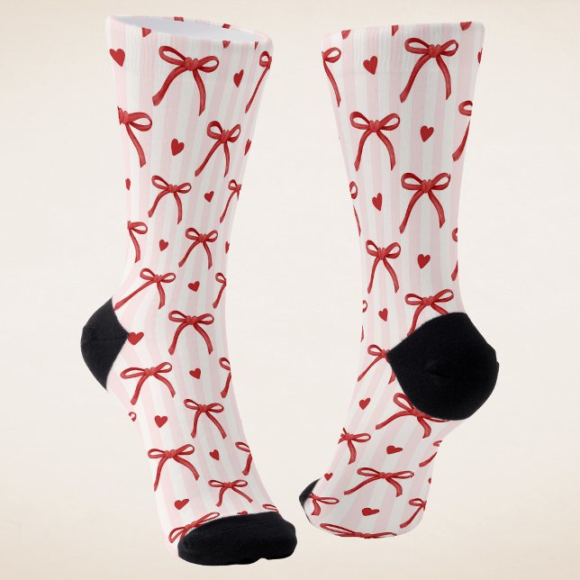 Cute Coquette Red Bows Romantic Love Hearts Girly Socks (Creator Uploaded)