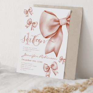 Cute Coquette Rose Gold Bow Sweet 16  Invitation