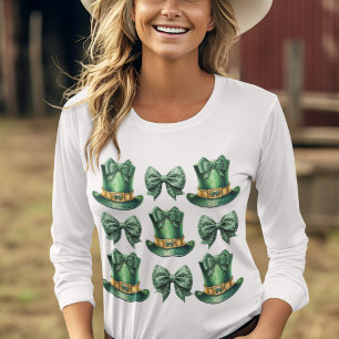 Cute Coquette St Patrick's Day Bows and Hats  T-Shirt