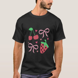 Cute Coquette Strawberries Cherries and Bows T-Shirt