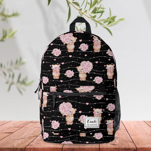 Cute Coquette Teddy Bear With Pink Flowers Custom Printed Backpack