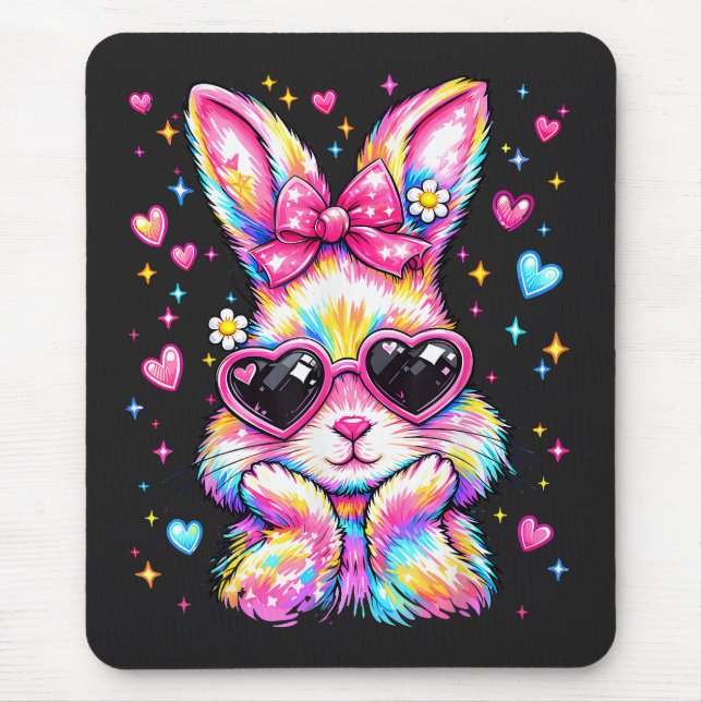 Cute Coquette Tie Dye Rabbit Easter Bunny Mouse Pad (Front)