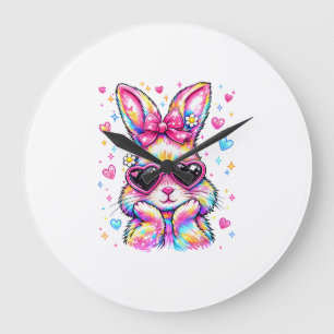 Cute Coquette Tie Dye Rabbit Easter Bunny Women Gi Large Clock