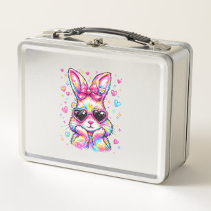 Cute Coquette Tie Dye Rabbit Easter Bunny Women Gi Metal Lunch Box