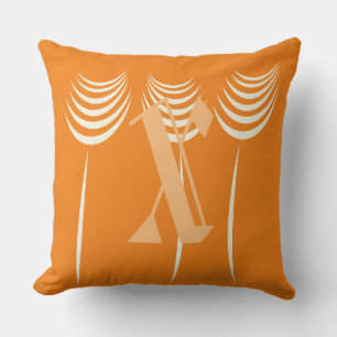 Cute Coral Black Custom Monogram Floral Cushion