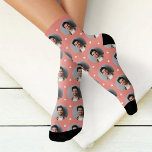 Cute Coral Custom Boyfriend Photo Heart Socks<br><div class="desc">Warm and sweet, these custom socks feature your photo in a round frame on a pretty coral background with white confetti hearts. Upload your photo and give your girlfriend or wife a romantic surprise she can wear every day. Photo tip: crop your photo to a square shape prior to upload...</div>
