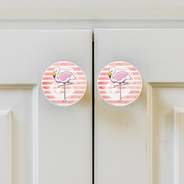 Cute Coral Peach Striped Flamingo Ceramic Knob (Creator Uploaded)