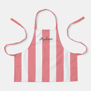 Cute Coral Pink And White Stripes Personalised Apron