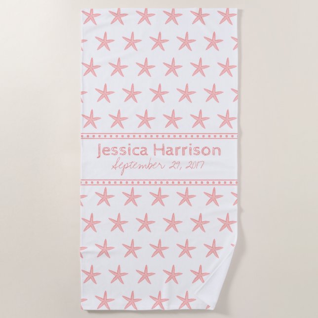 Cute Coral Starfish Custom Beach Towel (Front)