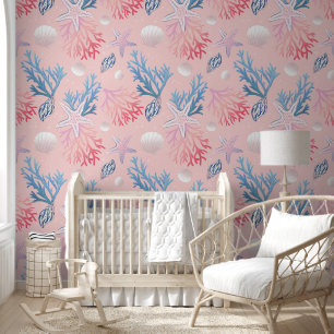 Cute Corals Seashells Oysters In Ocean Pastel Pink Wallpaper