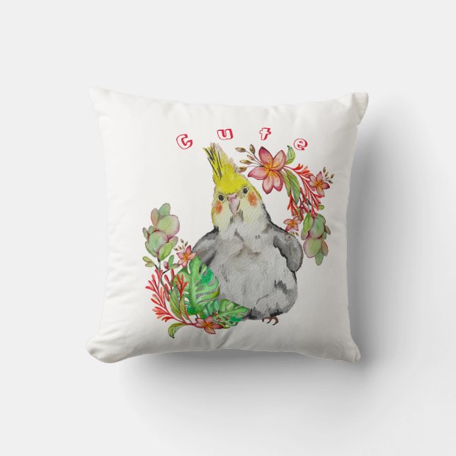Cute Corella parrot in tropical flowers Baby Bodys Cushion (Front)
