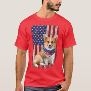 Cute Corgi American Flag Bandanna Patriotic 4th Of T-Shirt