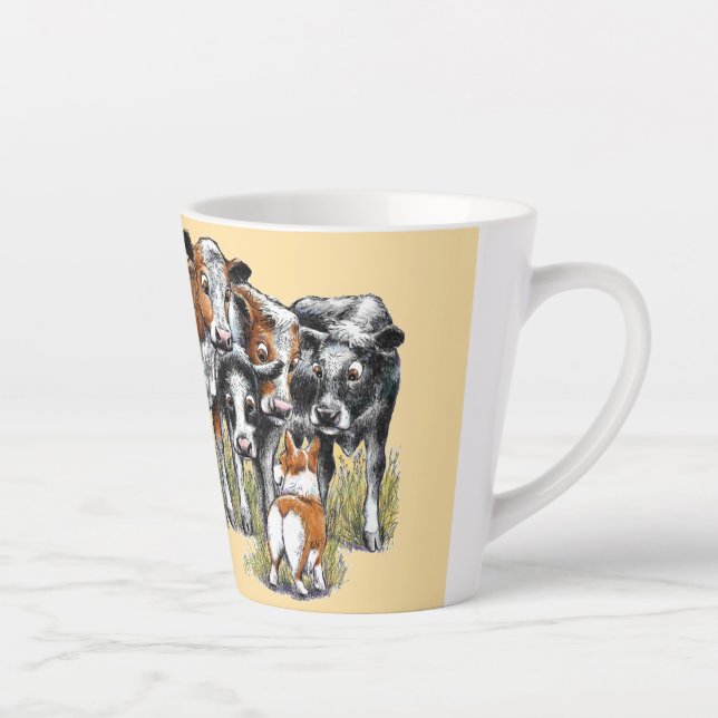 Cute Corgi and Cows Latte Mug (Right)