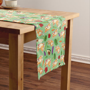 Cute Corgi and Vegetables Food Pattern Green Short Table Runner