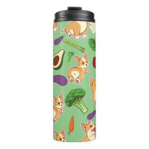 Cute Corgi and Vegetables Food Pattern Thermal Tumbler