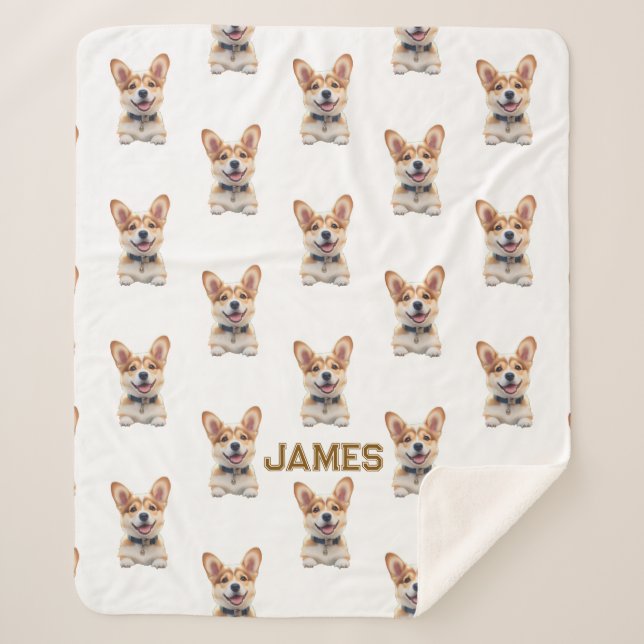 Cute Corgi Baby Blanket – Personalised  (Front)