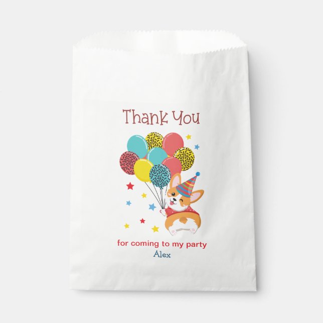 Cute Corgi Birthday Thank You Favour Bag (Front)