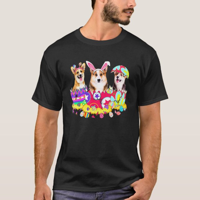 Cute Corgi Bunny Easter Day Dog T-Shirt (Front)