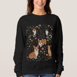 Cute Corgi Cat Wildflower Sweatshirt