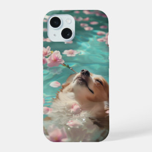Cute Corgi Chill in Pool iPhone 15 Case