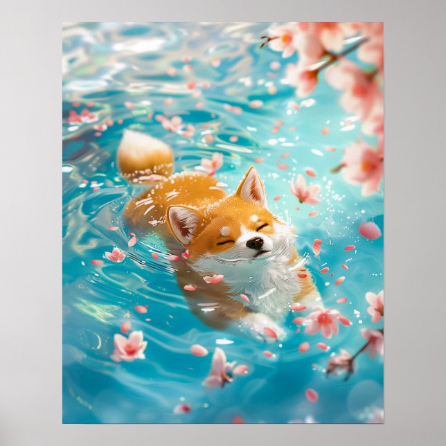 Cute Corgi Chill in Water Poster (Front)