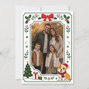Cute Corgi Christmas Family Photo Frame Card