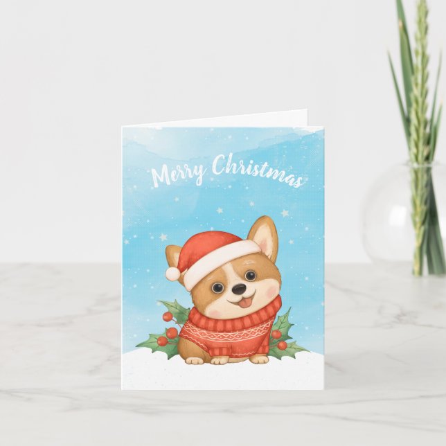 Cute Corgi Christmas Holiday Card (Front)