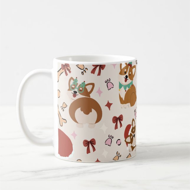 Cute Corgi Christmas Holiday Seamless Pattern Coffee Mug (Left)