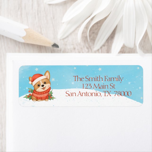 Cute Corgi Christmas Return Address (Insitu)
