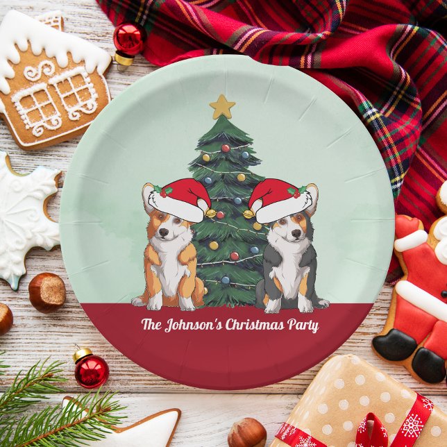 Cute Corgi Christmas Tree Custom Holiday Party Paper Plate (Creator Uploaded)