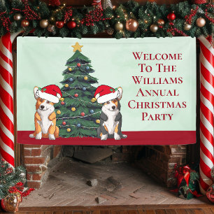 Cute Corgi Christmas Tree Dog in Santa Hat Custom Banner