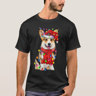 Cute Corgi Christmas Tree Lights Dog T-Shirt