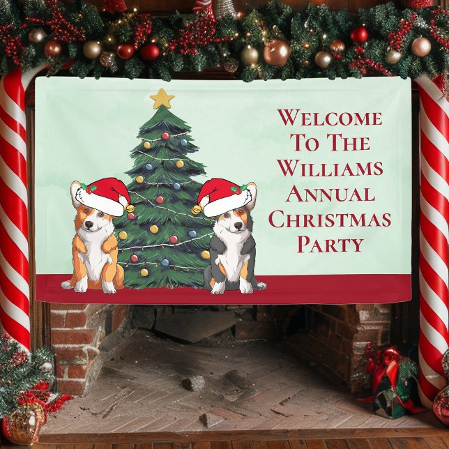 Cute Corgi Christmas Tree Personalised Party Banner (Creator Uploaded)