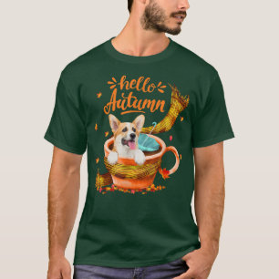 Cute Corgi Coffee Cup Hello Autumn  T-Shirt