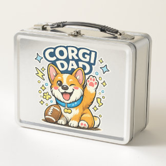 Cute Corgi Dad Football Kawaii Winking Corgi Art Metal Lunch Box