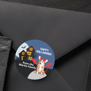 Cute Corgi Devil Haunted House Halloween Party Classic Round Sticker
