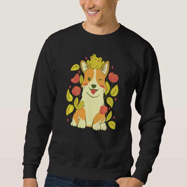 Cute Corgi Dog And Frog  1 Sweatshirt (Front)