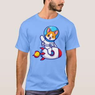 Cute Corgi Dog Astronaut Riding Rocket And Waving T-Shirt