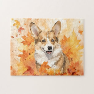 Cute Corgi Dog/Autumn/Fall Jigsaw Puzzle