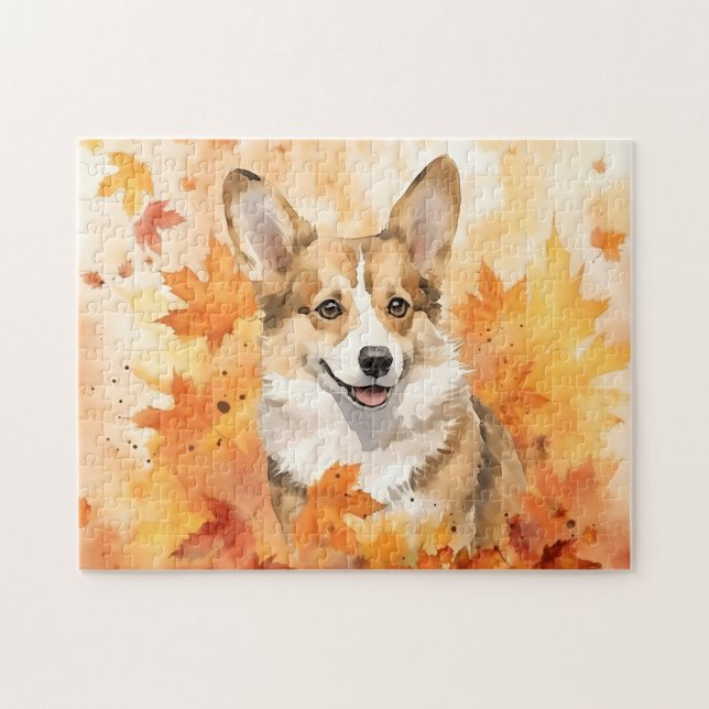 Cute Corgi Dog/Autumn/Fall Jigsaw Puzzle (Horizontal)
