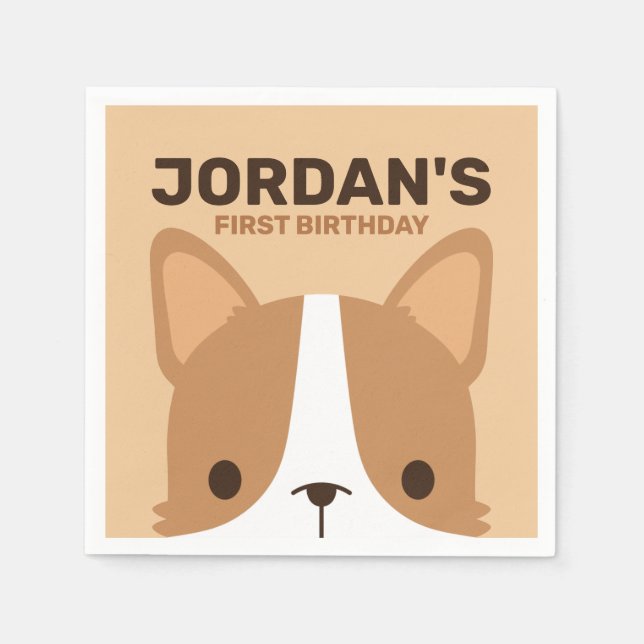 Cute Corgi Dog Birthday  Napkin (Front)