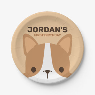 Cute Corgi Dog Birthday Paper Plate