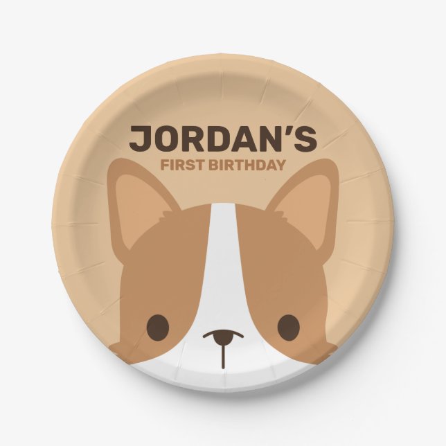 Cute Corgi Dog Birthday Paper Plate (Front)