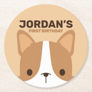 Cute Corgi Dog Birthday Round Paper Coaster